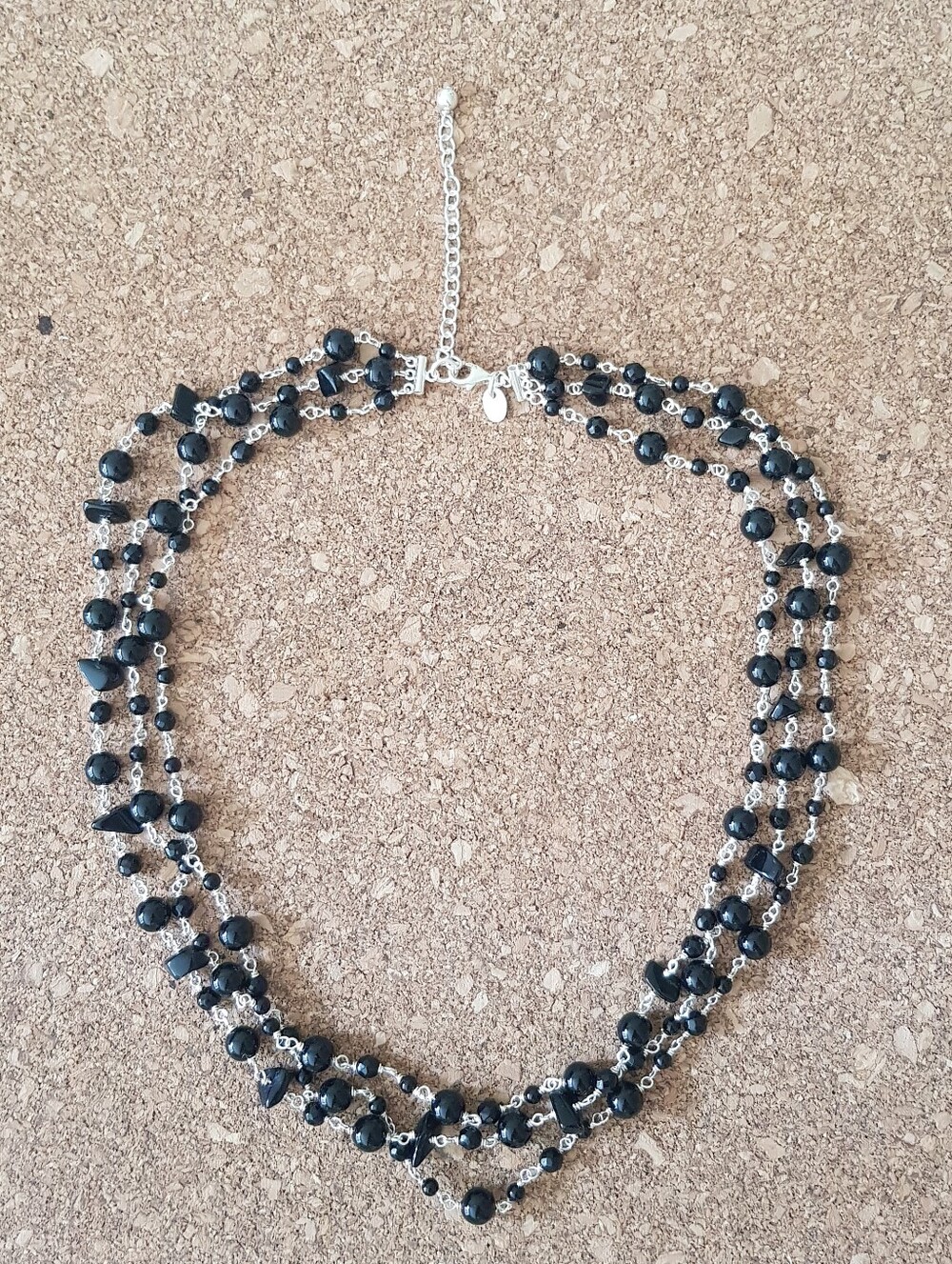 Sterling Silver Black Beaded Multi-Strand Necklace - Women Jewelry